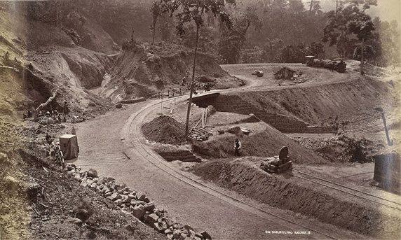 Darjeeling Hill Railway under Construction on One of the Loops of the Railway, Probably at Rangtong---1879