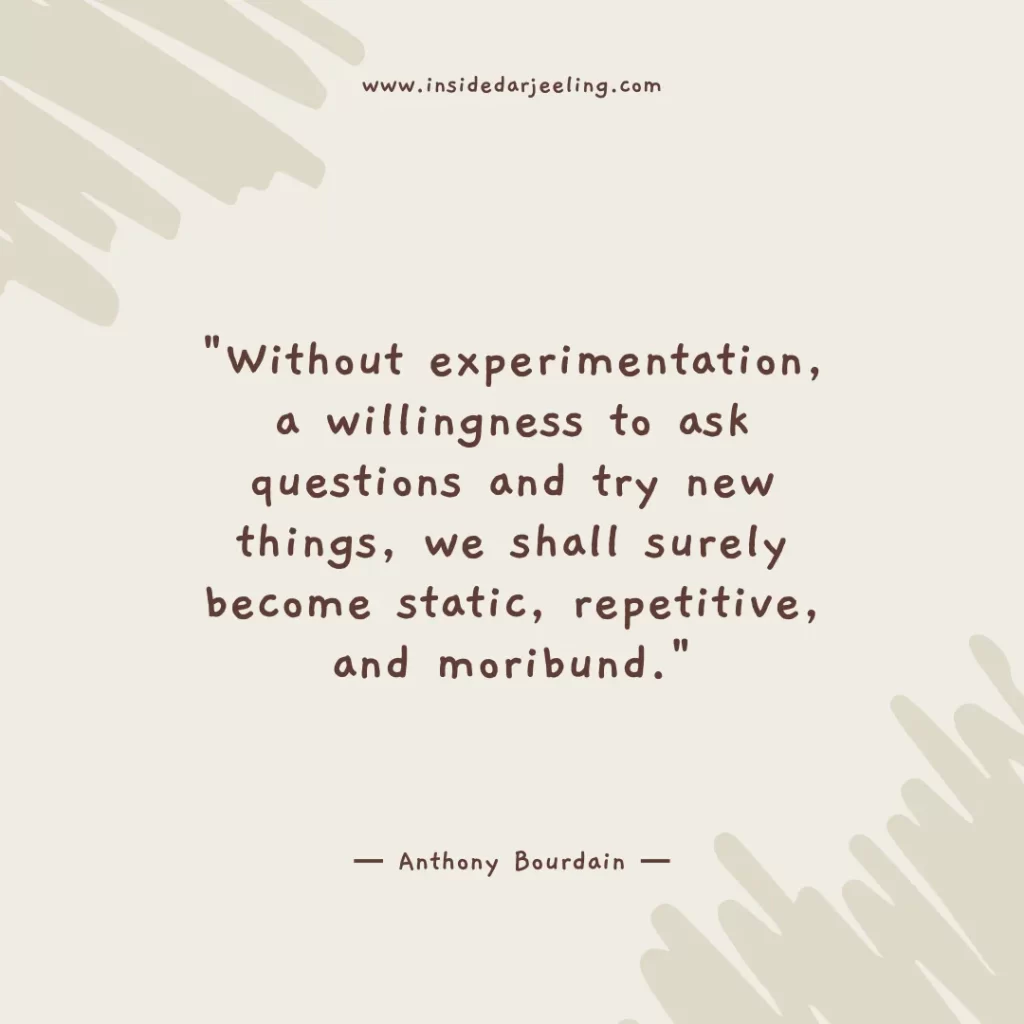 Without experimentation, a willingness to ask questions and try new things, we shall surely become static, repetitive, and moribund